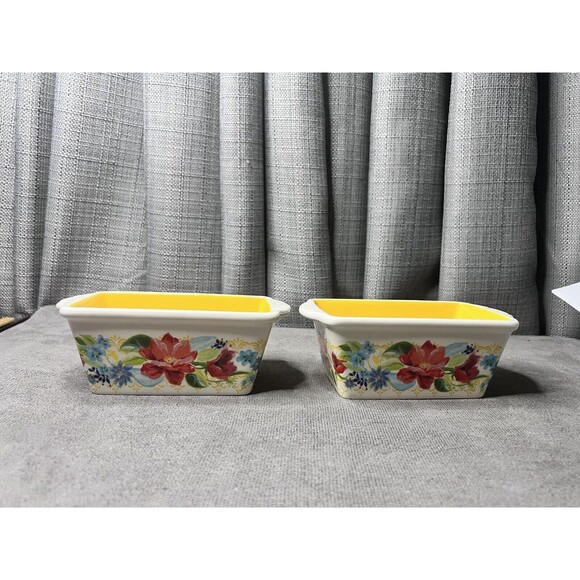 The Pioneer Woman Mini Ceramic Loaf Pans Spring Blossom Lot 6.5” - Picture 4 of 7